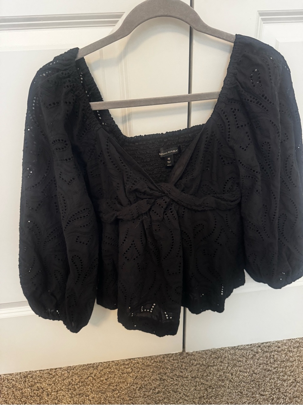 Banana Republic Black Eyelet Peasant Blouse